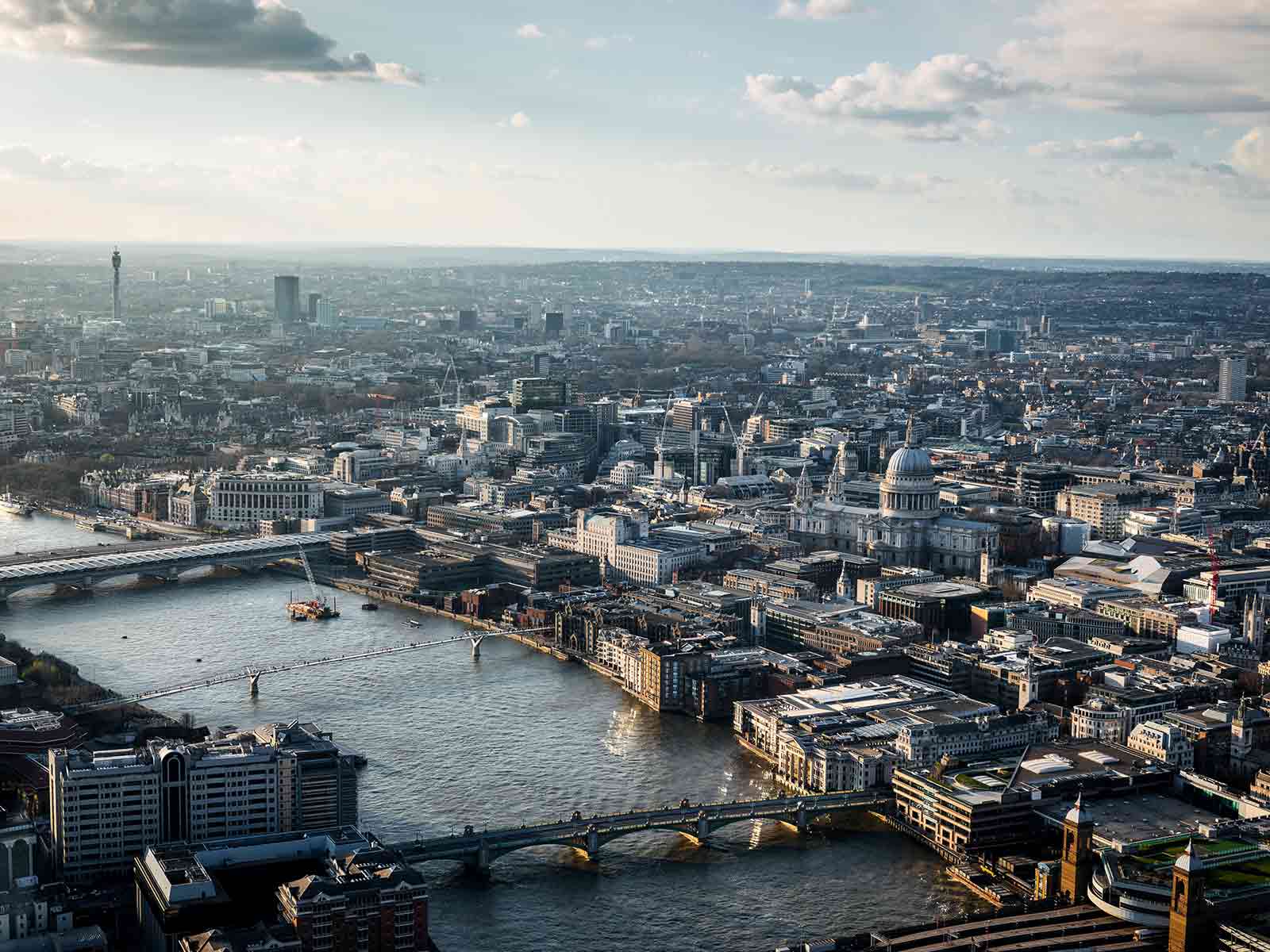 A drone photograph of London South Bank