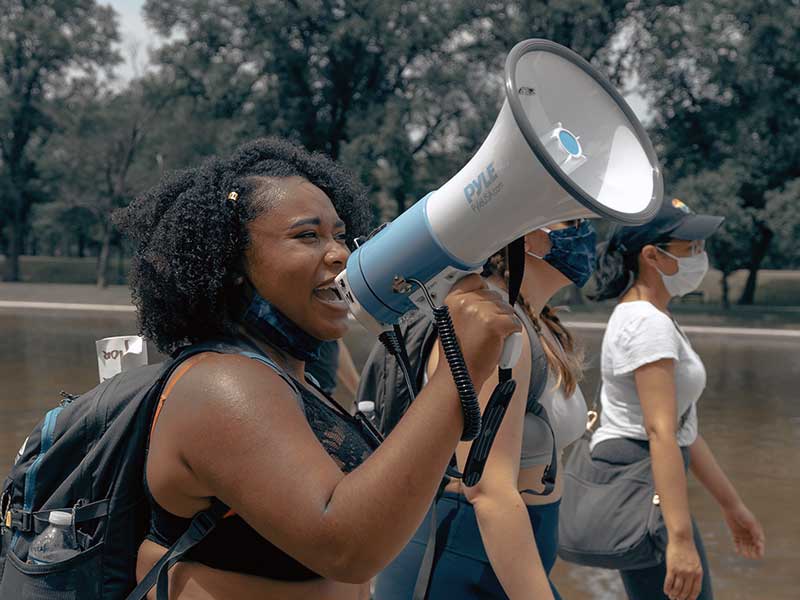 A group of students with a megaphone